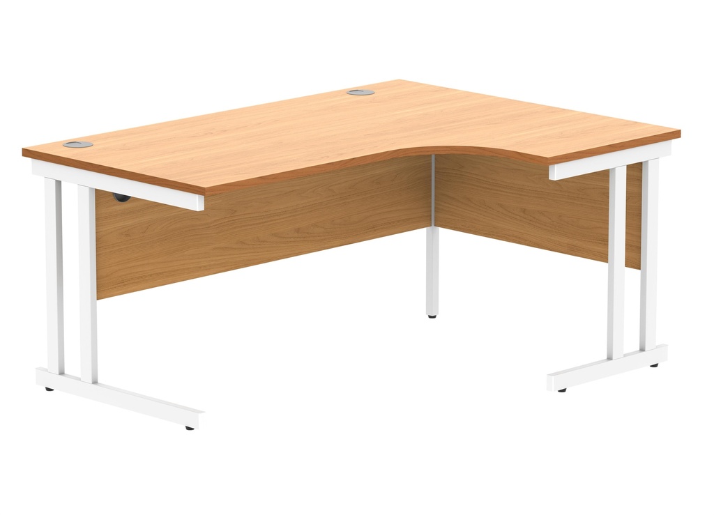 Office Right Hand Corner Desk With Steel Double Upright Cantilever Frame (FSC) | 1600X1200 | Norwegian Beech/White