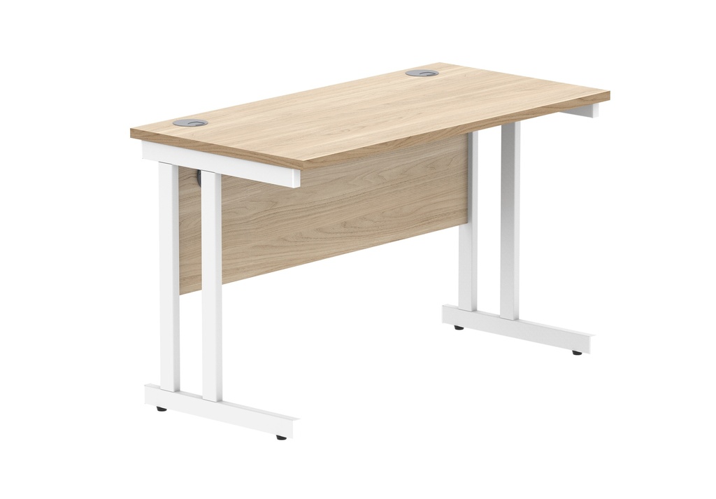 Office Rectangular Desk With Steel Double Upright Cantilever Frame (FSC) | 1200X600 | Canadian Oak/White