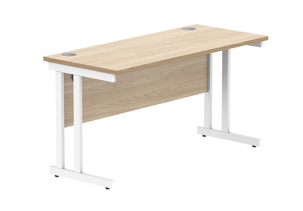 Office Rectangular Desk With Steel Double Upright Cantilever Frame (FSC) | 1400X600 | Canadian Oak/White