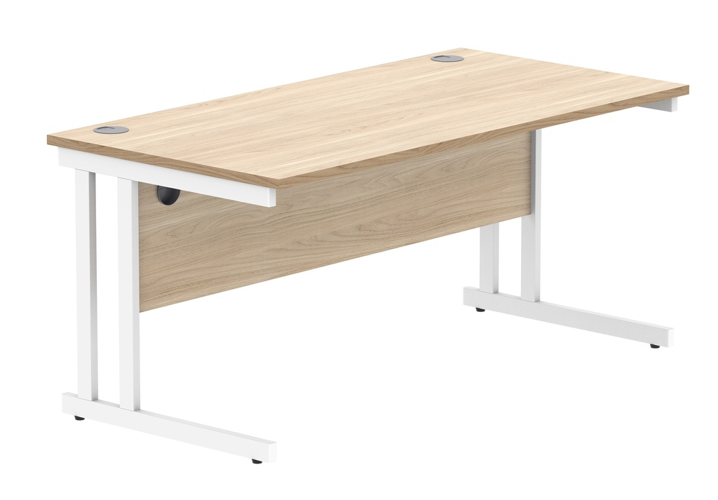 Office Rectangular Desk With Steel Double Upright Cantilever Frame (FSC) | 1600X800 | Canadian Oak/White