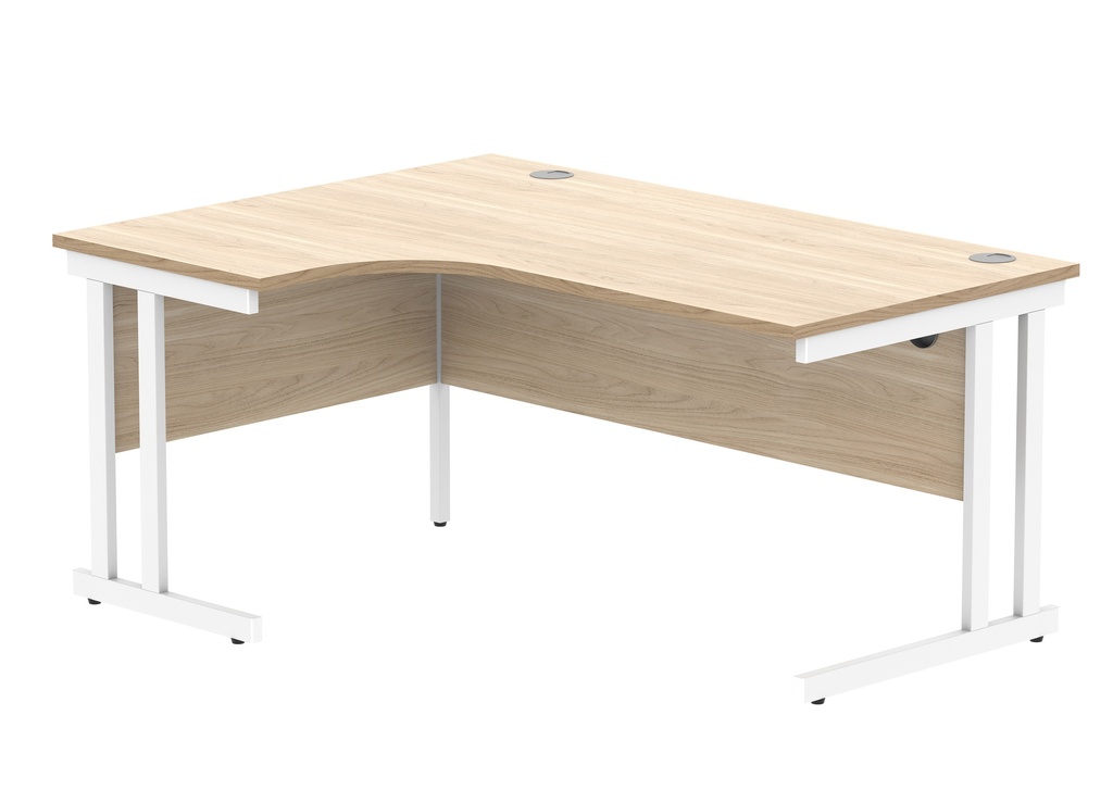 Office Left Hand Corner Desk With Steel Double Upright Cantilever Frame (FSC) | 1600X1200 | Canadian Oak/White