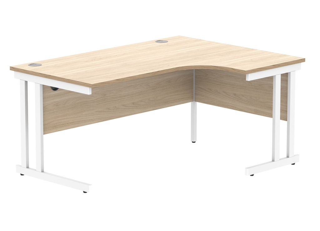 Office Right Hand Corner Desk With Steel Double Upright Cantilever Frame (FSC) | 1600X1200 | Canadian Oak/White