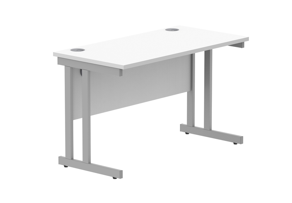 Office Rectangular Desk With Steel Double Upright Cantilever Frame (FSC) | 1200X600 | Arctic White/Silver