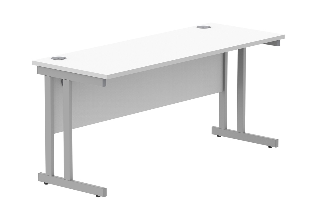 Office Rectangular Desk With Steel Double Upright Cantilever Frame (FSC) | 1600X600 | Arctic White/Silver