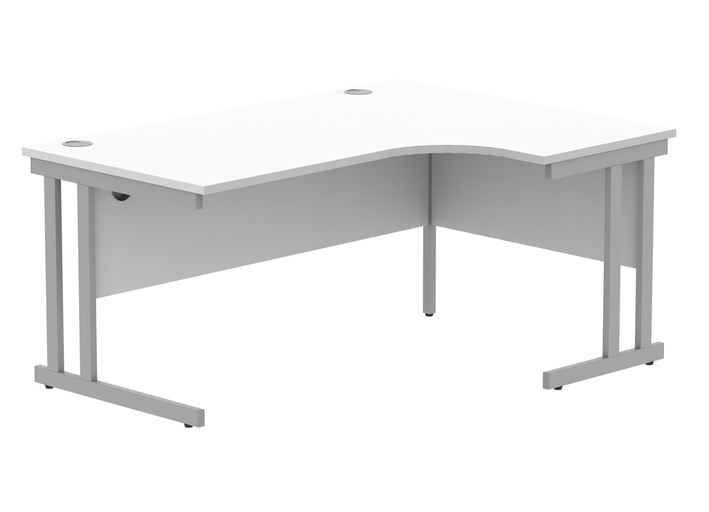 Office Right Hand Corner Desk With Steel Double Upright Cantilever Frame (FSC) | 1600X1200 | Arctic White/Silver