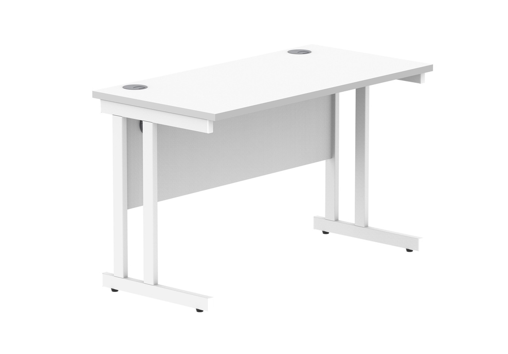 Office Rectangular Desk With Steel Double Upright Cantilever Frame (FSC) | 1200X600 | Arctic White/White
