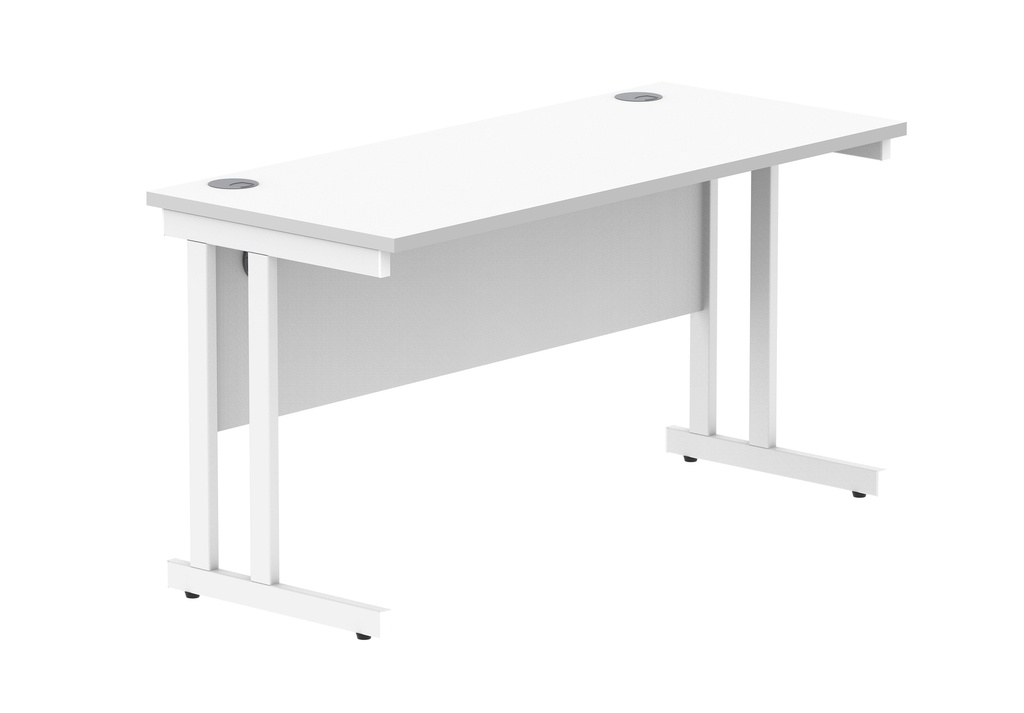 Office Rectangular Desk With Steel Double Upright Cantilever Frame (FSC) | 1400X600 | Arctic White/White