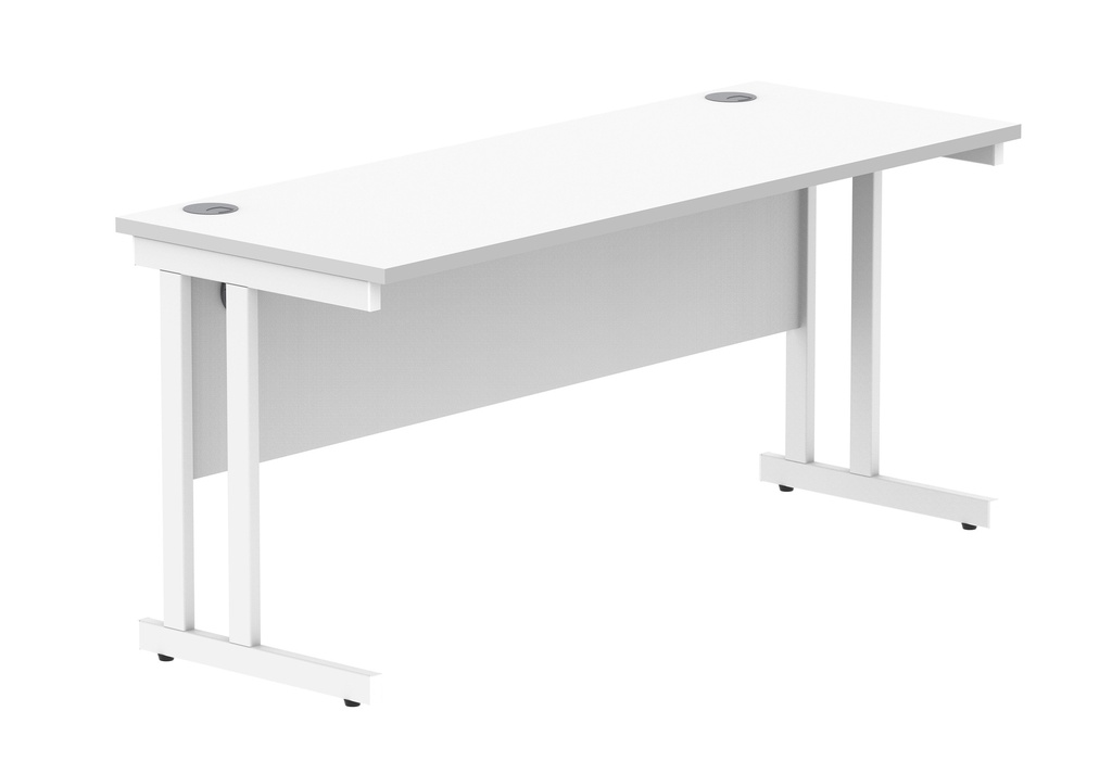 Office Rectangular Desk With Steel Double Upright Cantilever Frame (FSC) | 1600X600 | Arctic White/White