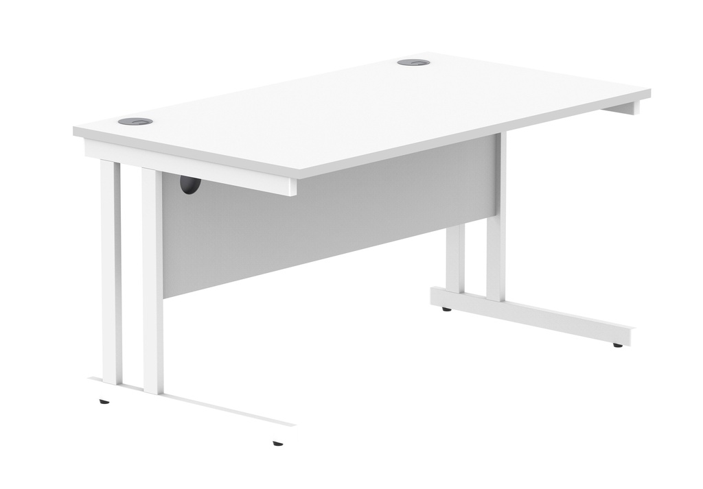Office Rectangular Desk With Steel Double Upright Cantilever Frame (FSC) | 1400X800 | Arctic White/White