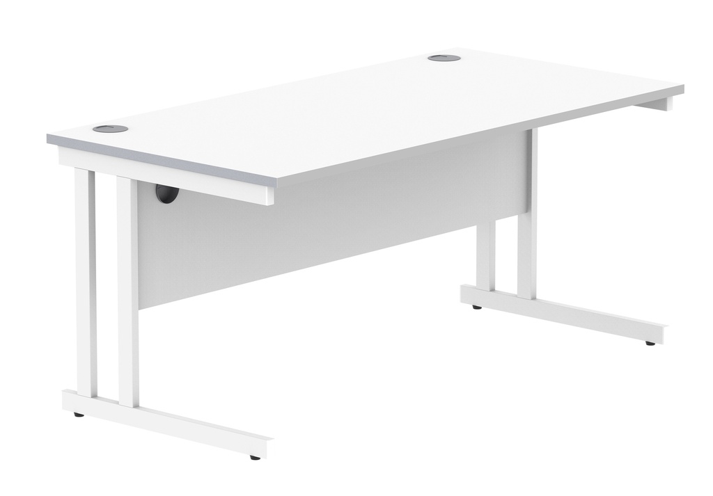 Office Rectangular Desk With Steel Double Upright Cantilever Frame (FSC) | 1600X800 | Arctic White/White