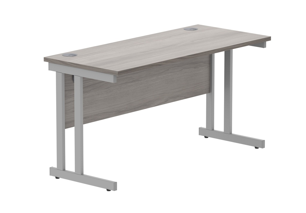 Office Rectangular Desk With Steel Double Upright Cantilever Frame (FSC) | 1400X600 | Alaskan Grey Oak/Silver