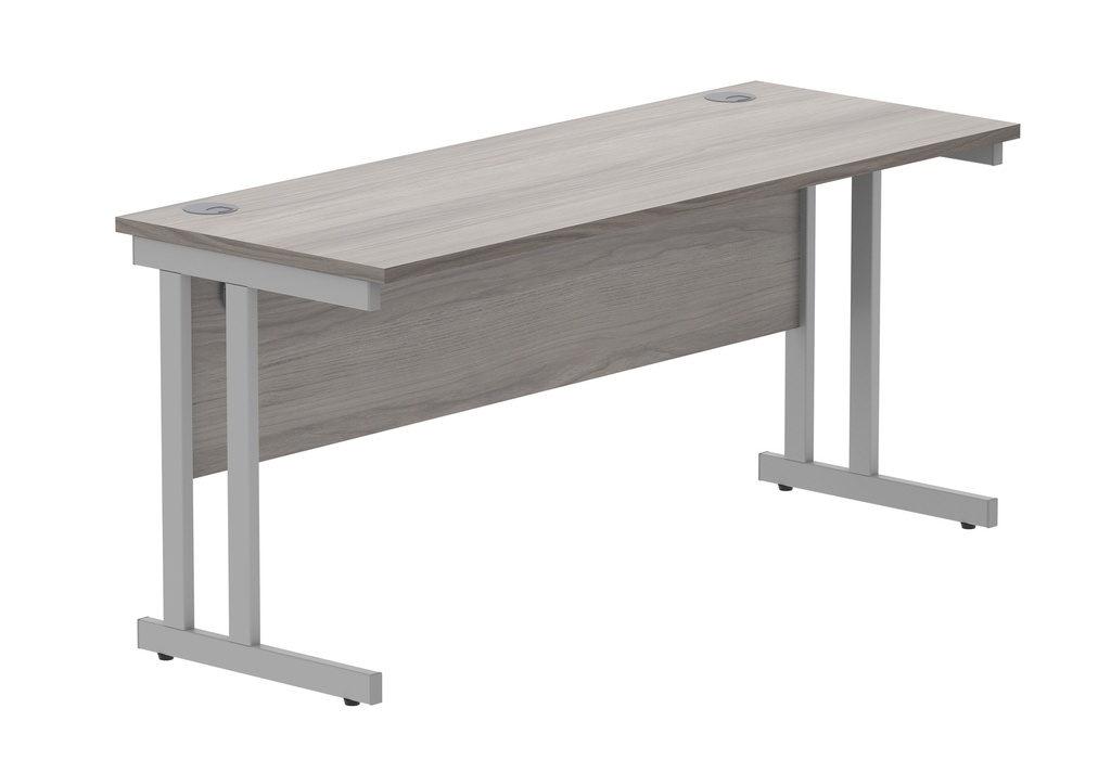 Office Rectangular Desk With Steel Double Upright Cantilever Frame (FSC) | 1600X600 | Alaskan Grey Oak/Silver