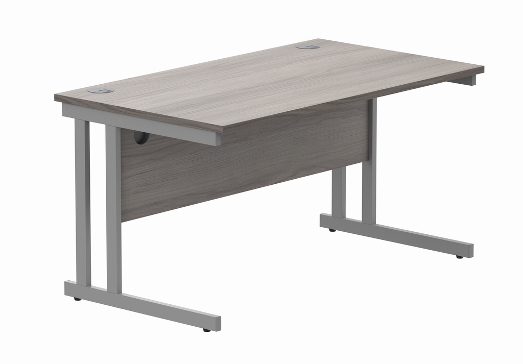 Office Rectangular Desk With Steel Double Upright Cantilever Frame (FSC) | 1400X800 | Alaskan Grey Oak/Silver