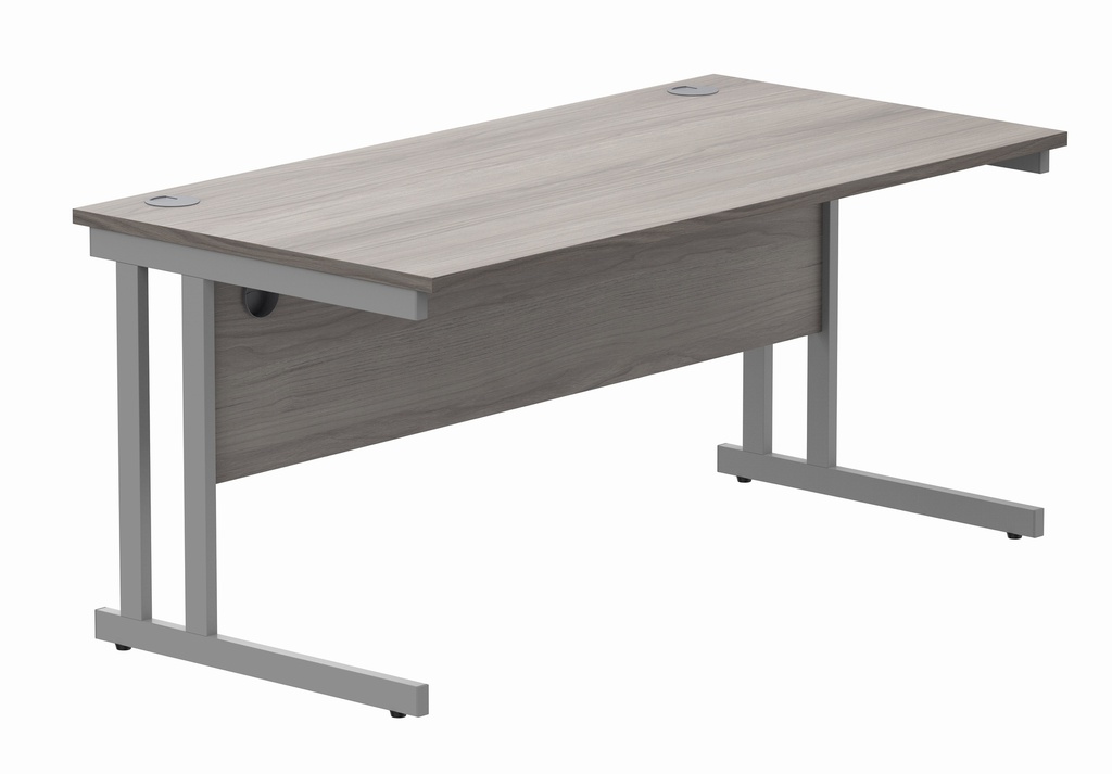 Office Rectangular Desk With Steel Double Upright Cantilever Frame (FSC) | 1600X800 | Alaskan Grey Oak/Silver