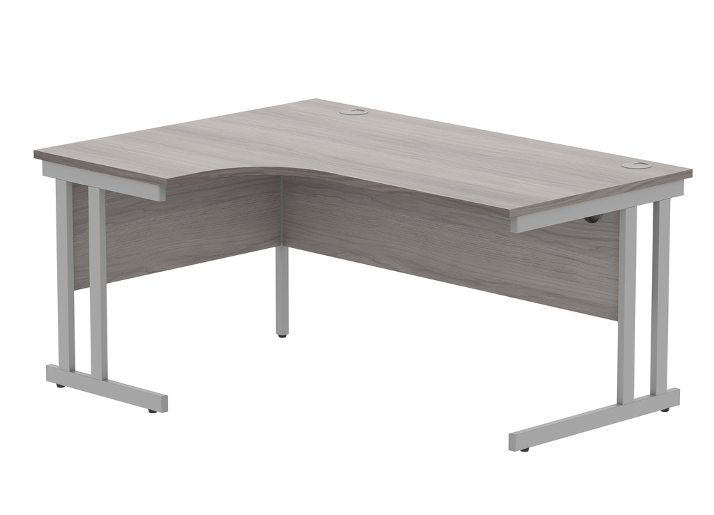 Office Left Hand Corner Desk With Steel Double Upright Cantilever Frame (FSC) | 1600X1200 | Alaskan Grey Oak/Silver