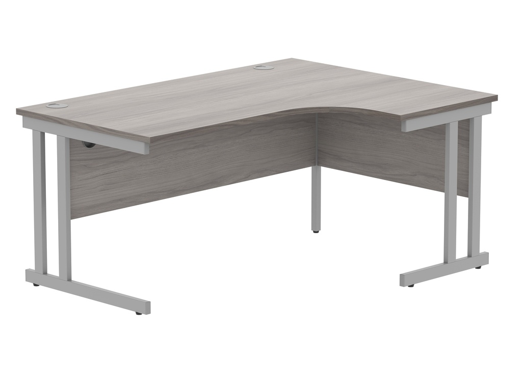 Office Right Hand Corner Desk With Steel Double Upright Cantilever Frame (FSC) | 1600X1200 | Alaskan Grey Oak/Silver