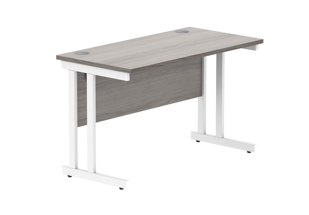 Office Rectangular Desk With Steel Double Upright Cantilever Frame (FSC) | 1200X600 | Alaskan Grey Oak/White