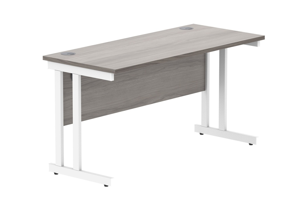 Office Rectangular Desk With Steel Double Upright Cantilever Frame (FSC) | 1400X600 | Alaskan Grey Oak/White