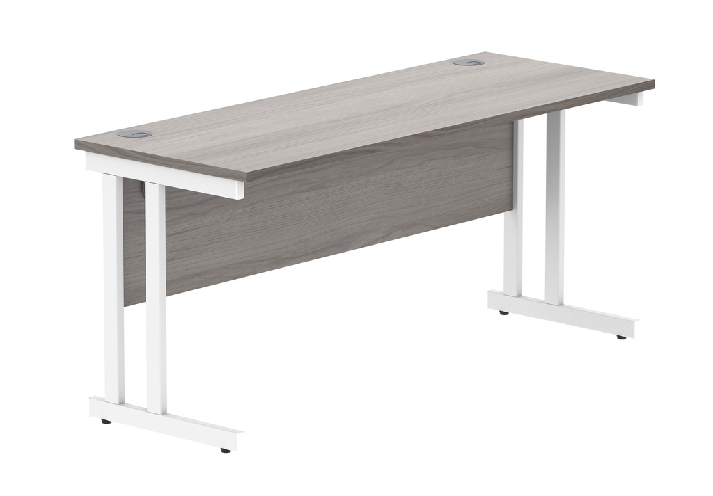 Office Rectangular Desk With Steel Double Upright Cantilever Frame (FSC) | 1600X600 | Alaskan Grey Oak/White