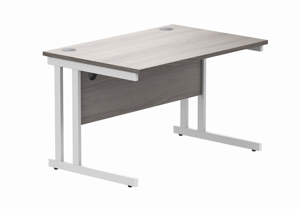 Office Rectangular Desk With Steel Double Upright Cantilever Frame (FSC) | 1200X800 | Alaskan Grey Oak/White