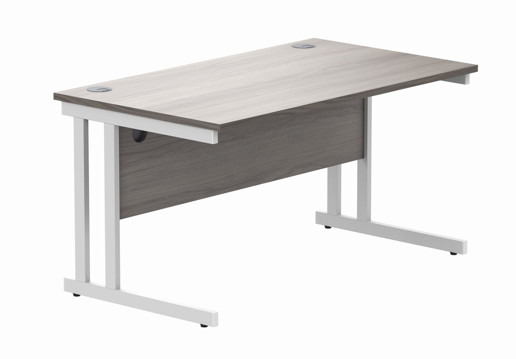 Office Rectangular Desk With Steel Double Upright Cantilever Frame (FSC) | 1400X800 | Alaskan Grey Oak/White