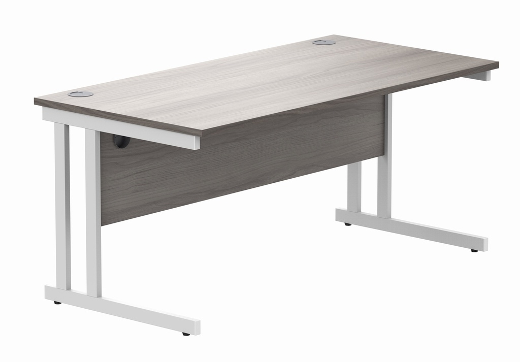 Office Rectangular Desk With Steel Double Upright Cantilever Frame (FSC) | 1600X800 | Alaskan Grey Oak/White