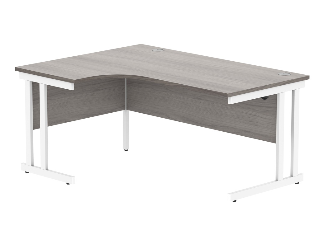 Office Left Hand Corner Desk With Steel Double Upright Cantilever Frame (FSC) | 1600X1200 | Alaskan Grey Oak/White
