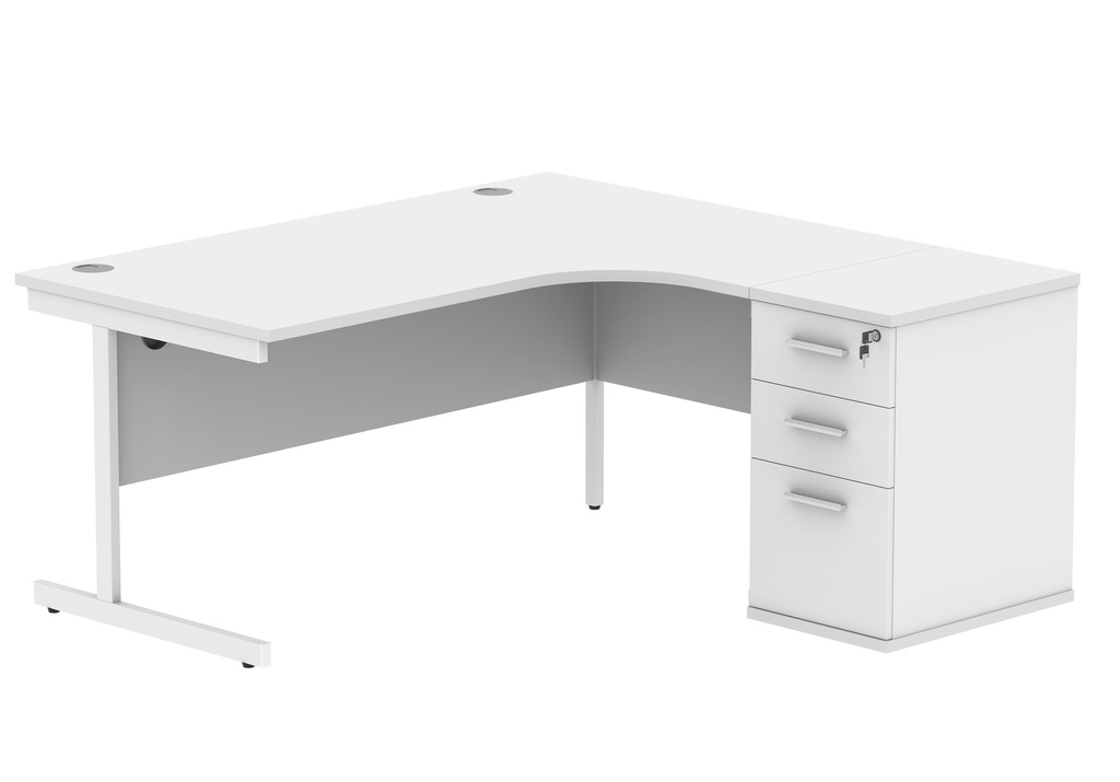 Single Upright Right Hand Radial Desk + Desk High Pedestal (FSC) | 600mm Deep Pedestal | 1600 X 1200 | Arctic White/White