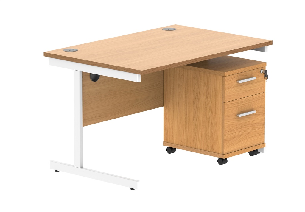 Single Upright Rectangular Desk + 2 Drawer Mobile Under Desk Pedestal (FSC) | 1200 X 800 | Norwegian Beech/White