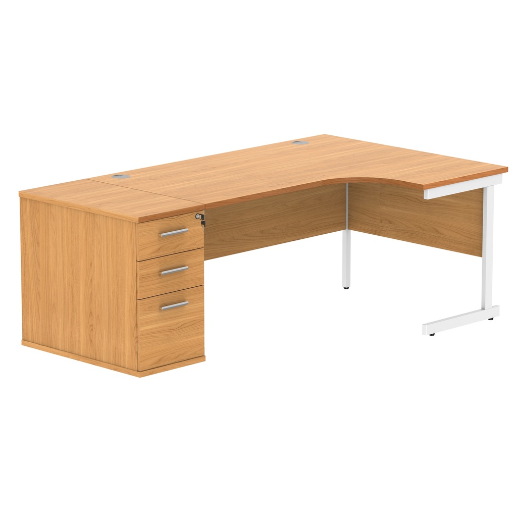 Single Upright Right Hand Radial Desk + Desk High Pedestal (FSC) | 800mm Deep Pedestal | 1600 X 1200 | Norwegian Beech/White
