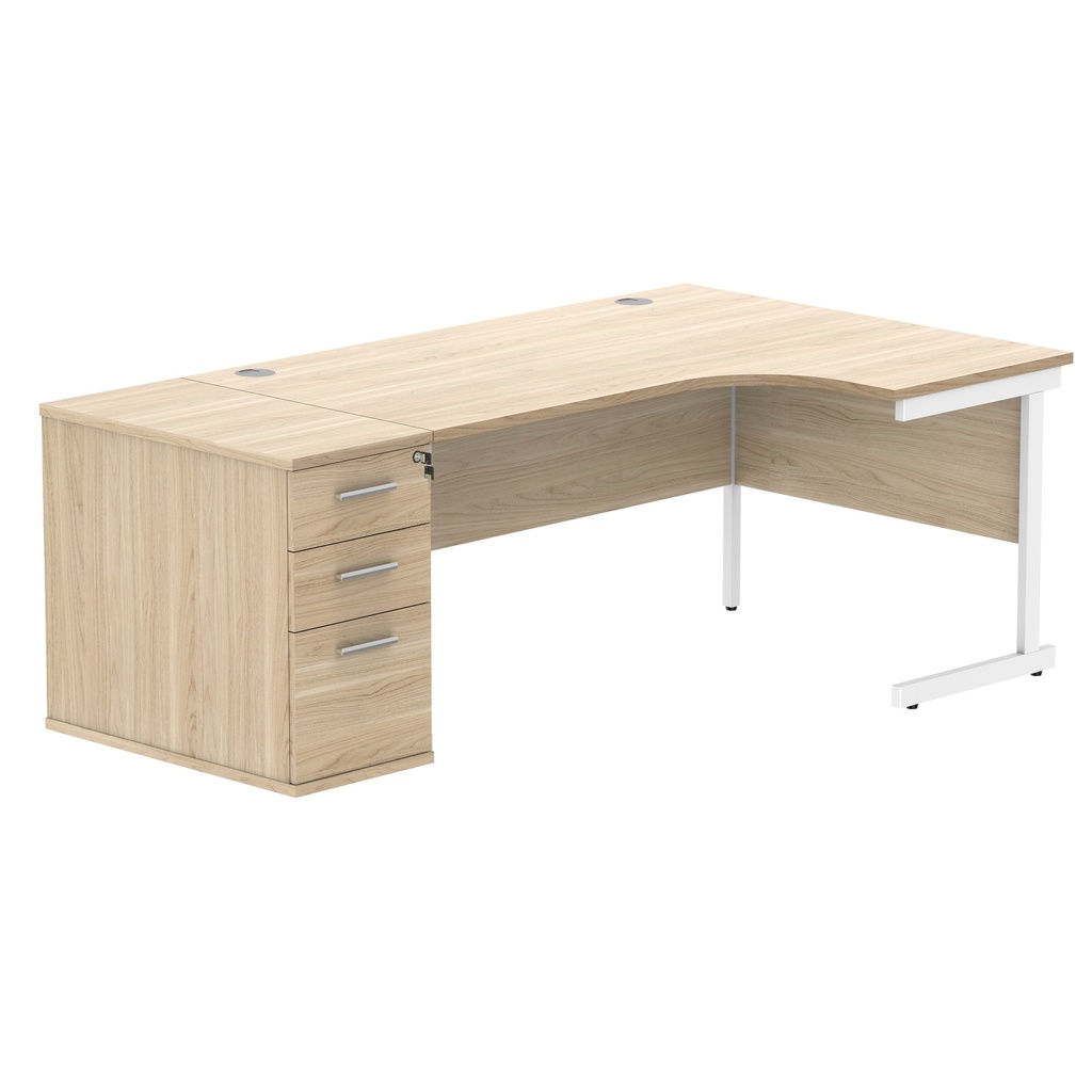 Single Upright Right Hand Radial Desk + Desk High Pedestal (FSC) | 800mm Deep Pedestal | 1600 X 1200 | Canadian Oak/White