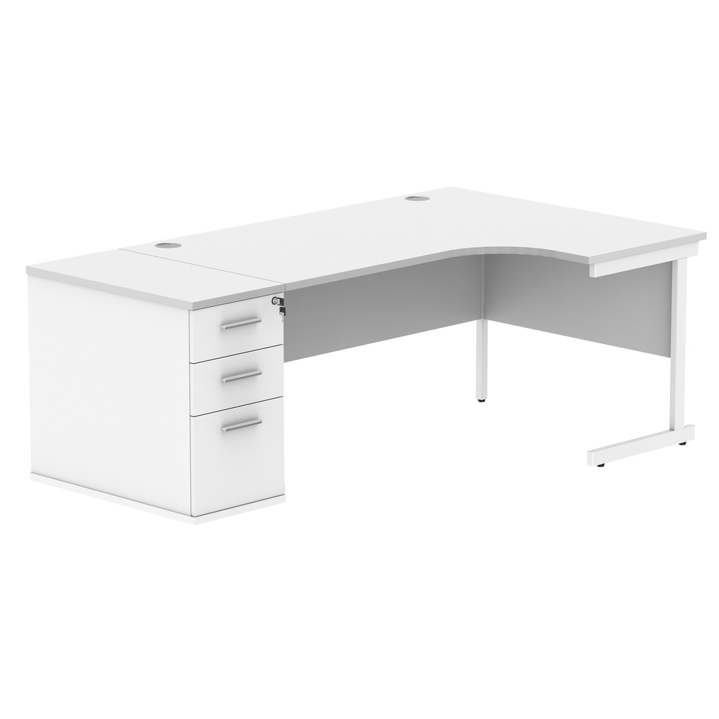 Single Upright Right Hand Radial Desk + Desk High Pedestal (FSC) | 800mm Deep Pedestal | 1600 X 1200 | Arctic White/White