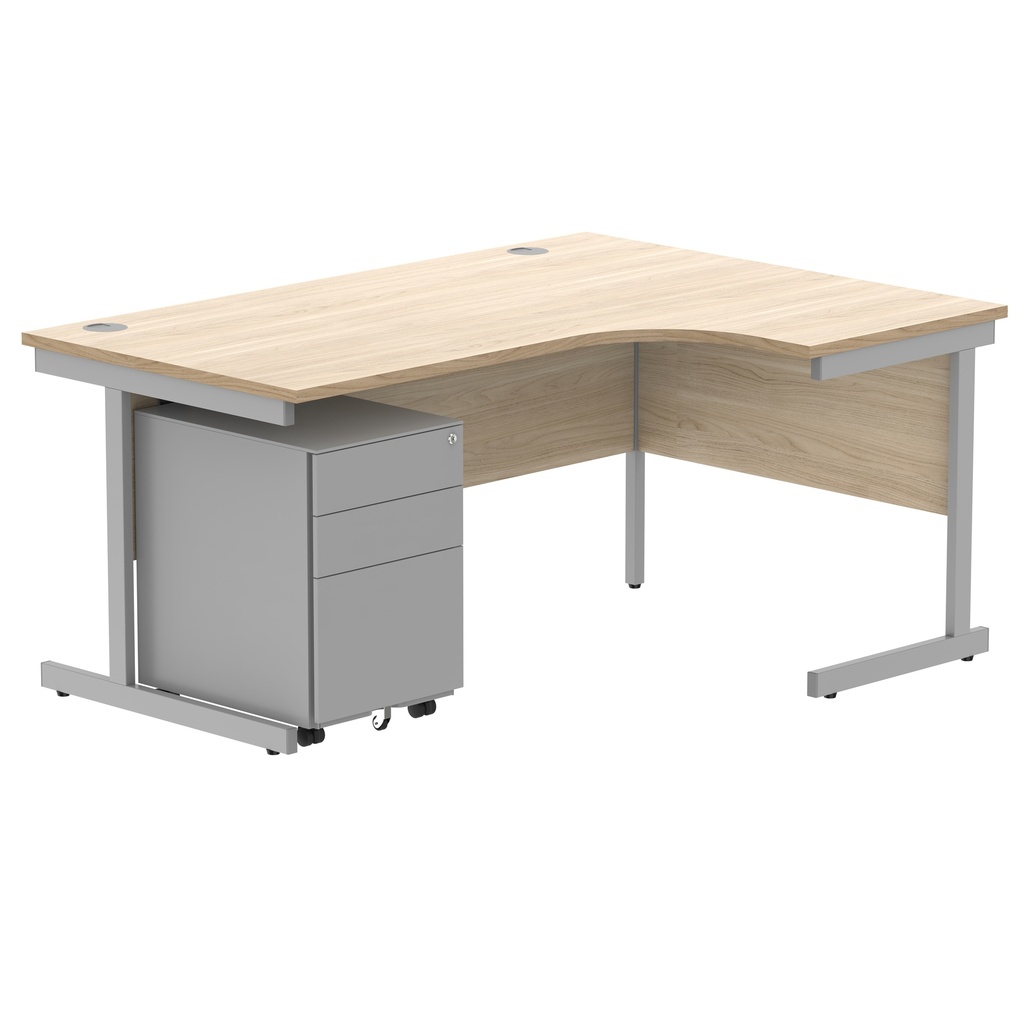 CORE Single Upright Right Hand Radial Desk + Under Desk Steel Pedestal 3 Drawers (FSC) | 1600 X 1200 | Canadian Oak/Silver