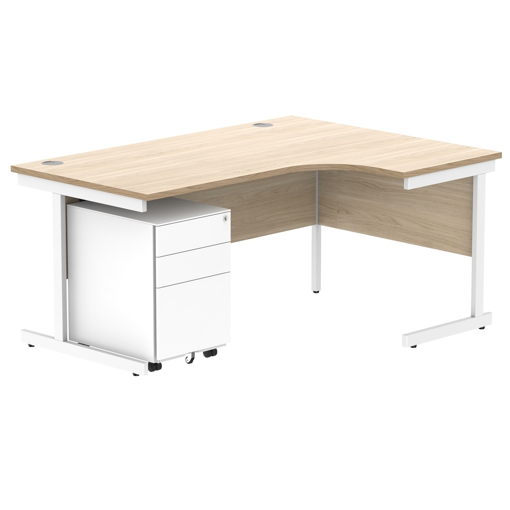 CORE Single Upright Right Hand Radial Desk + Under Desk Steel Pedestal 3 Drawers (FSC) | 1600 X 1200 | Canadian Oak/White