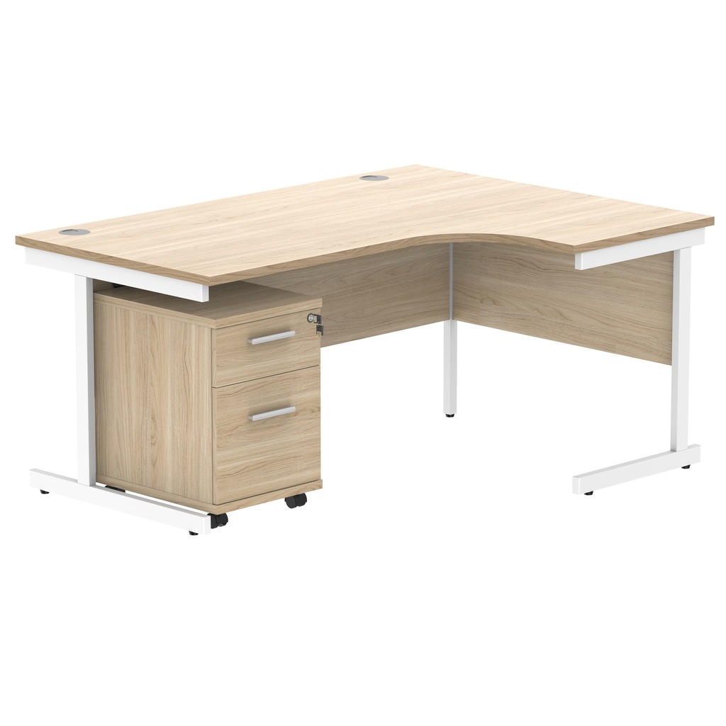 Single Upright Right Hand Radial Desk + 2 Drawer Mobile Under Desk Pedestal (FSC) | 1600 X 1200 | Canadian Oak/White