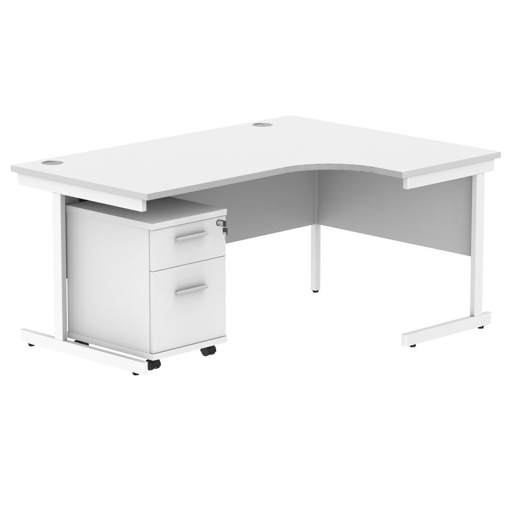 Single Upright Right Hand Radial Desk + 2 Drawer Mobile Under Desk Pedestal (FSC) | 1600 X 1200 | Arctic White/White