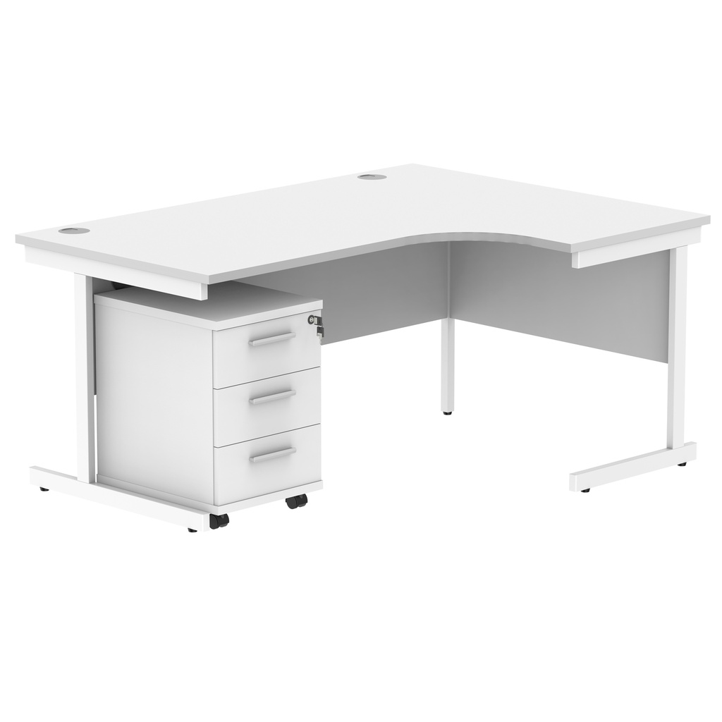 Single Upright Right Hand Radial Desk + 3 Drawer Mobile Under Desk Pedestal (FSC) | 1600 X 1200 | Arctic White/White
