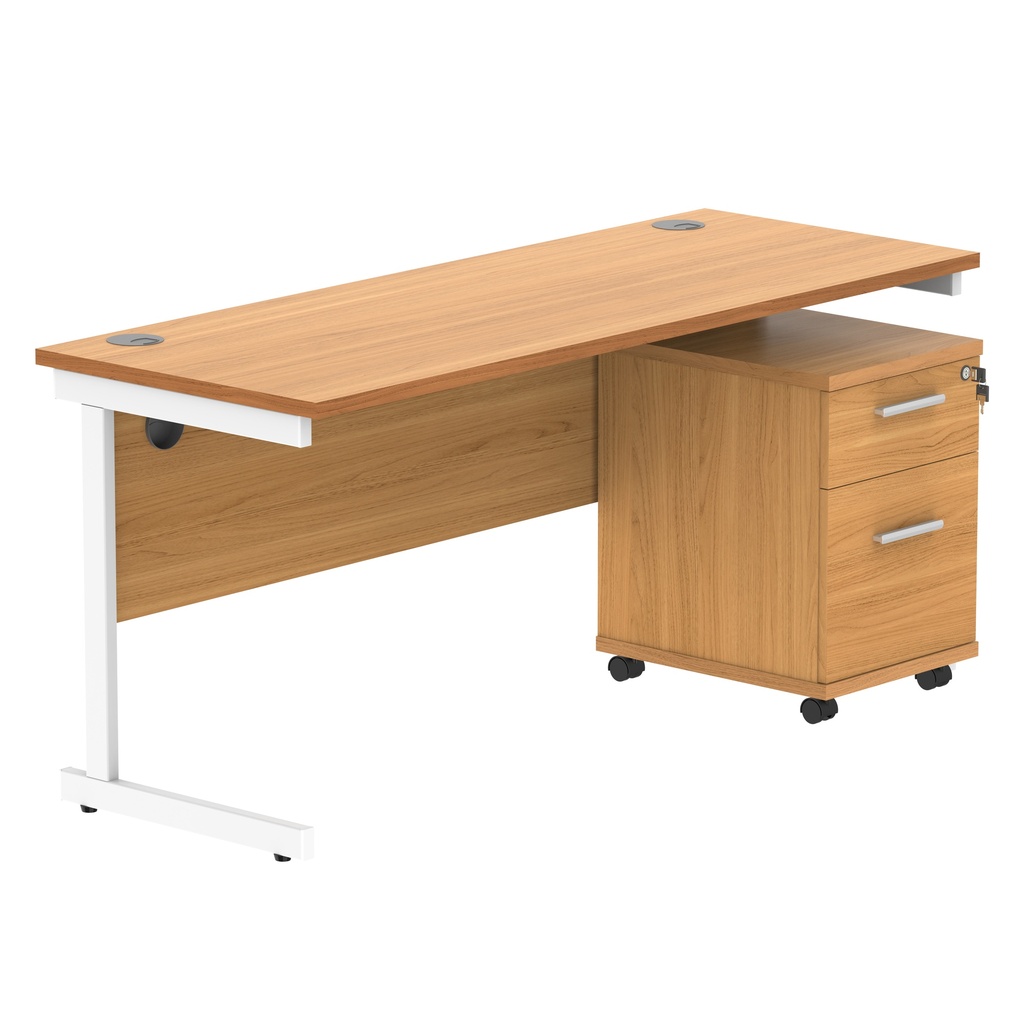 Single Upright Rectangular Desk + 2 Drawer Mobile Under Desk Pedestal (FSC) | 1600 X 600 | Norwegian Beech/White