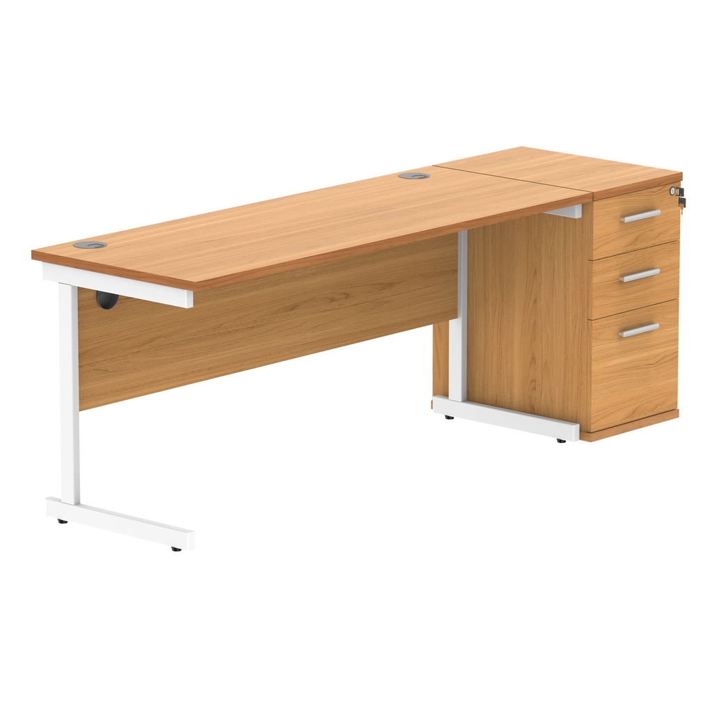 Single Upright Rectangular Desk + Desk High Pedestal (FSC) | 1600 X 600 | Norwegian Beech/White