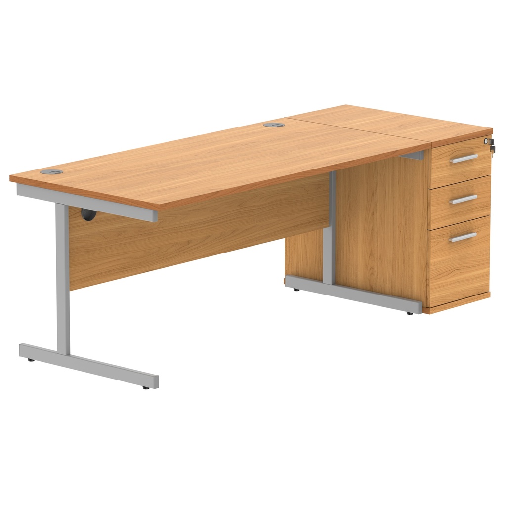 Single Upright Rectangular Desk + Desk High Pedestal (FSC) | 1600 X 800 | Norwegian Beech/Silver