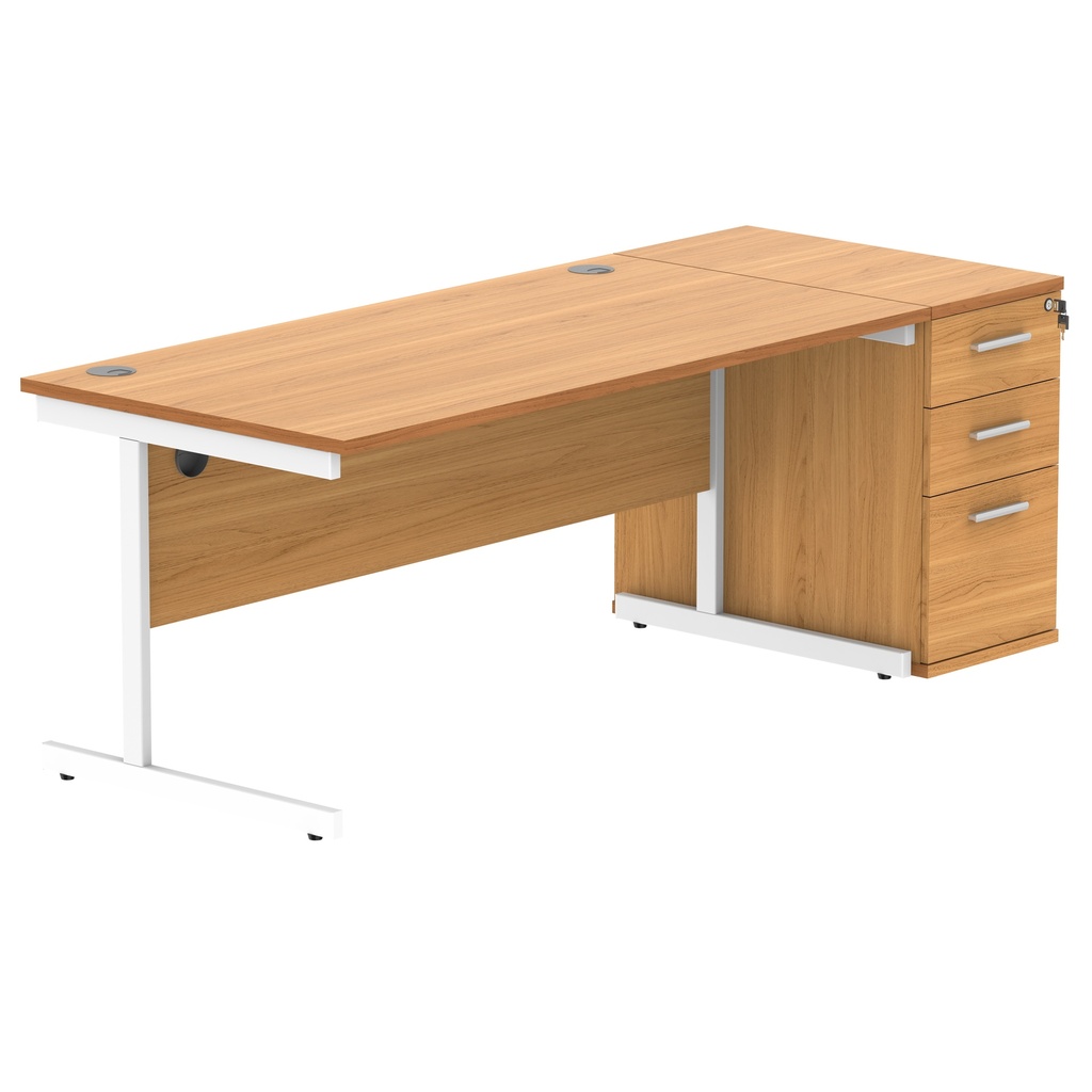 Single Upright Rectangular Desk + Desk High Pedestal (FSC) | 1600 X 800 | Norwegian Beech/White