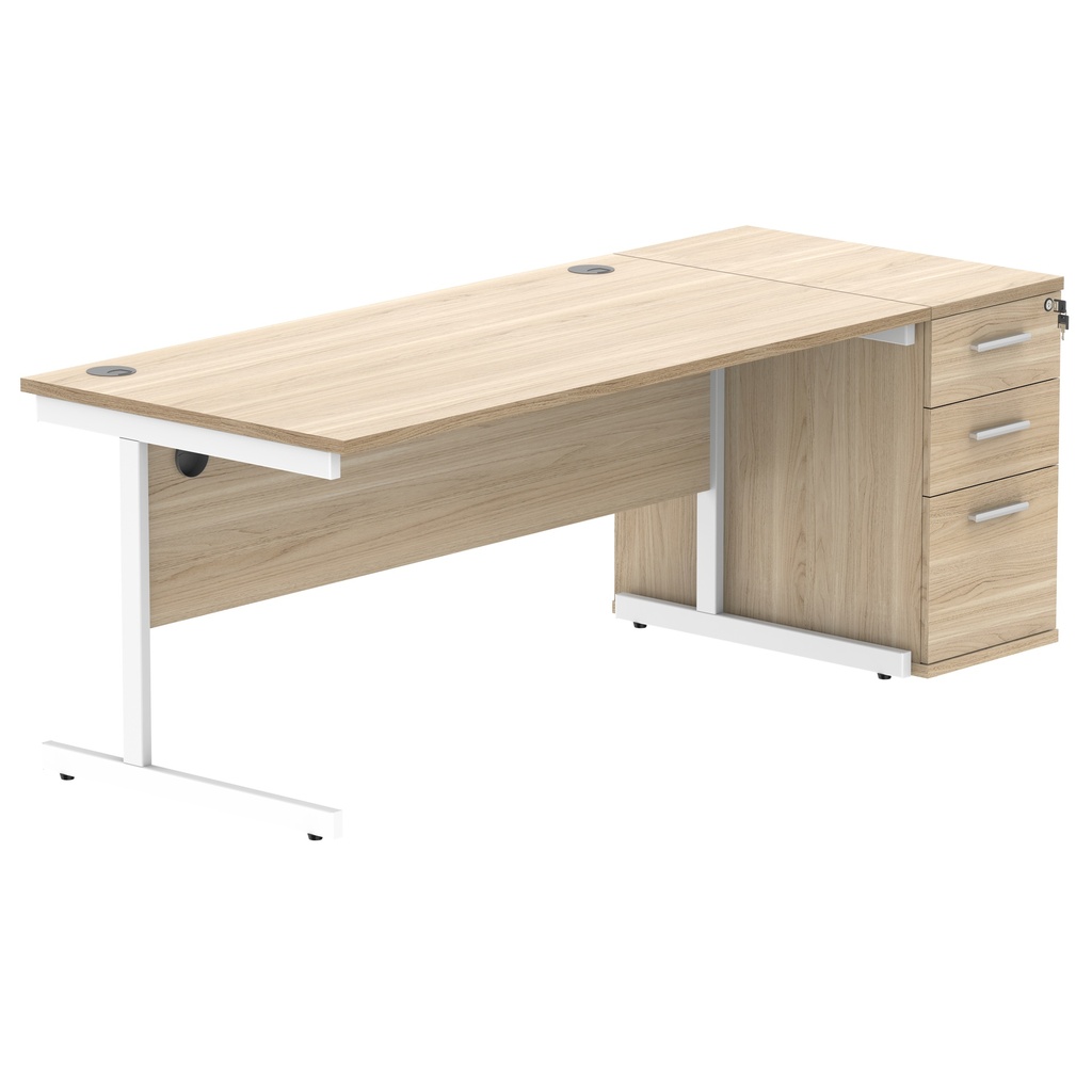 Single Upright Rectangular Desk + Desk High Pedestal (FSC) | 1600 X 800 | Canadian Oak/White