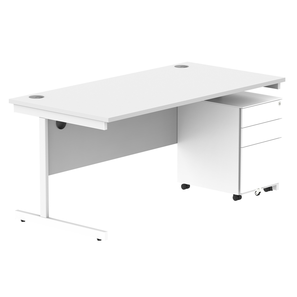CORE Single Upright Rectangular Desk + Under Desk Steel Pedestal 3 Drawers (FSC) | 1600 X 800 | Arctic White/White