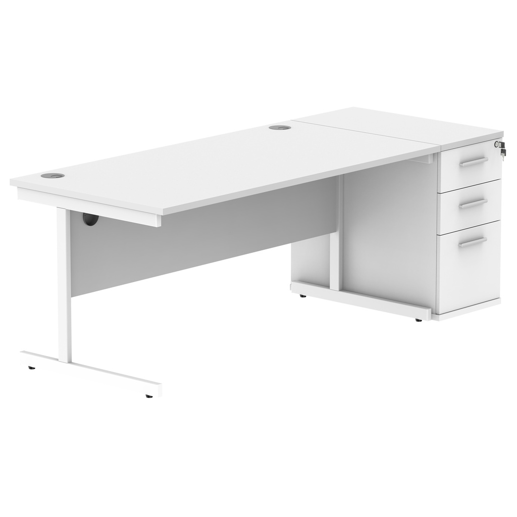 Single Upright Rectangular Desk + Desk High Pedestal (FSC) | 1600 X 800 | Arctic White/White
