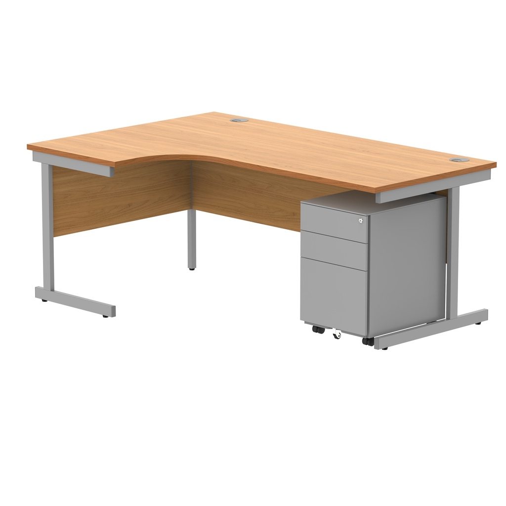 CORE Single Upright Left Hand Radial Desk + Under Desk Steel Pedestal 3 Drawers (FSC) | 1800 X 1200 | Norwegian Beech/Silver