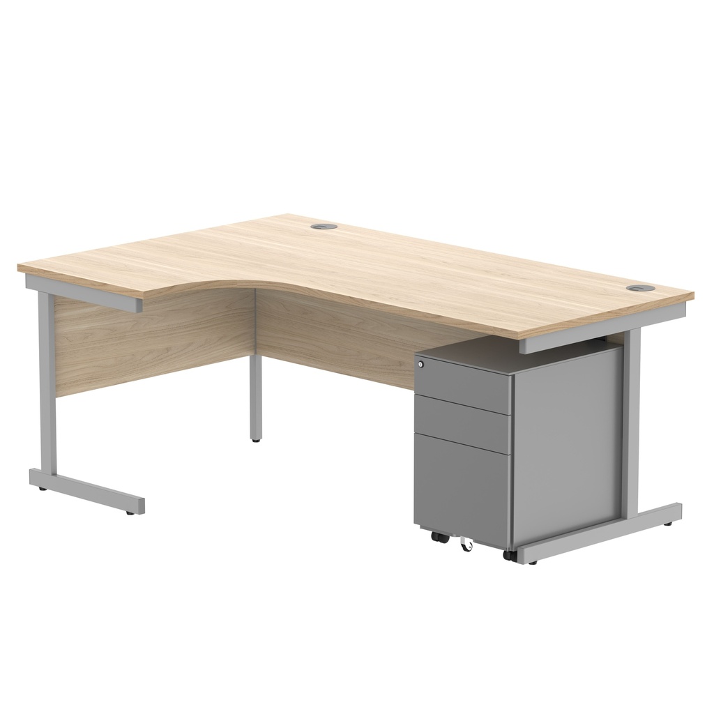 CORE Single Upright Left Hand Radial Desk + Under Desk Steel Pedestal 3 Drawers (FSC) | 1800 X 1200 | Canadian Oak/Silver