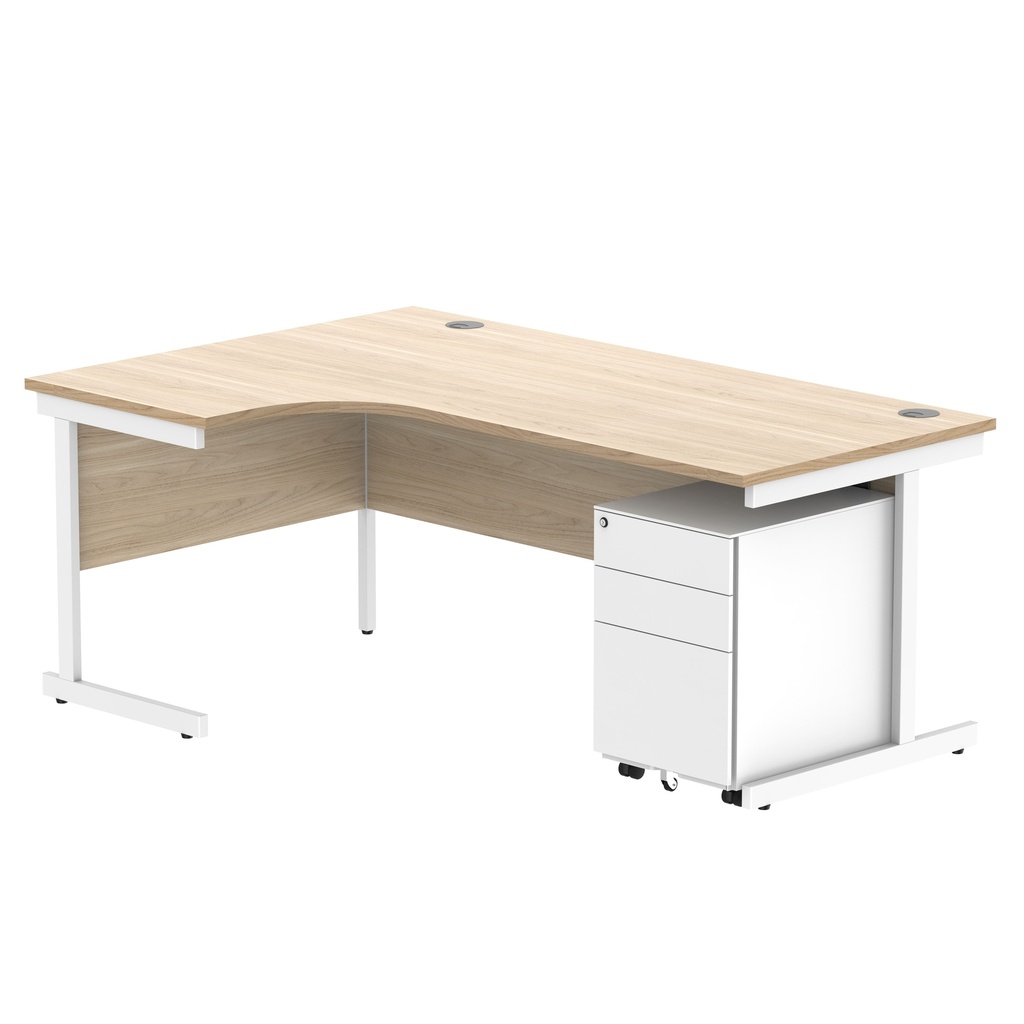CORE Single Upright Left Hand Radial Desk + Under Desk Steel Pedestal 3 Drawers (FSC) | 1800 X 1200 | Canadian Oak/White