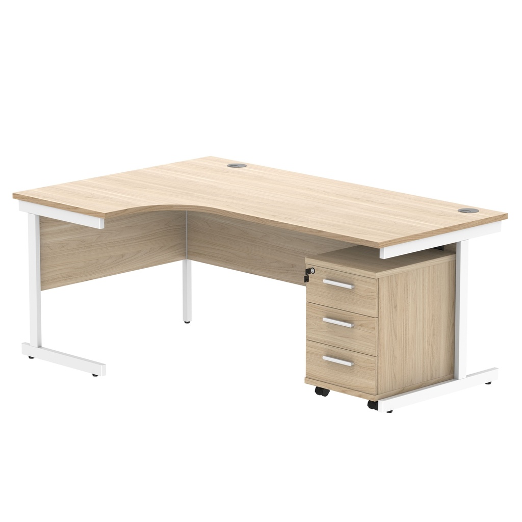 Single Upright Left Hand Radial Desk + 3 Drawer Mobile Under Desk Pedestal (FSC) | 1800 X 1200 | Canadian Oak/White