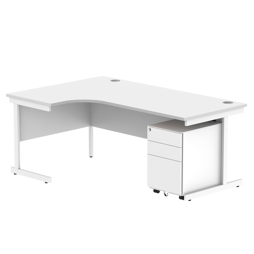 CORE Single Upright Left Hand Radial Desk + Under Desk Steel Pedestal 3 Drawers (FSC) | 1800 X 1200 | Arctic White/White