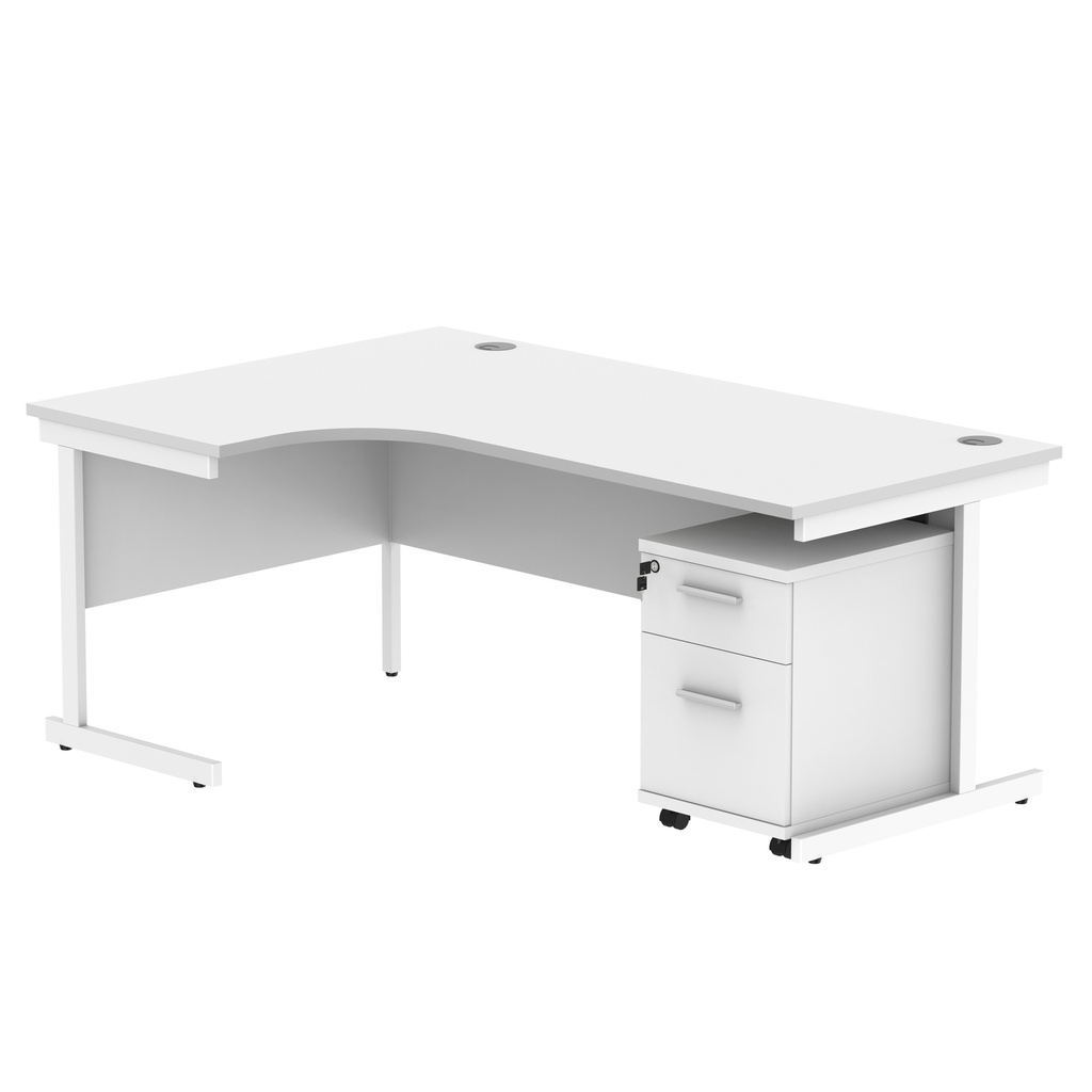 Single Upright Left Hand Radial Desk + 2 Drawer Mobile Under Desk Pedestal (FSC) | 1800 X 1200 | Arctic White/White